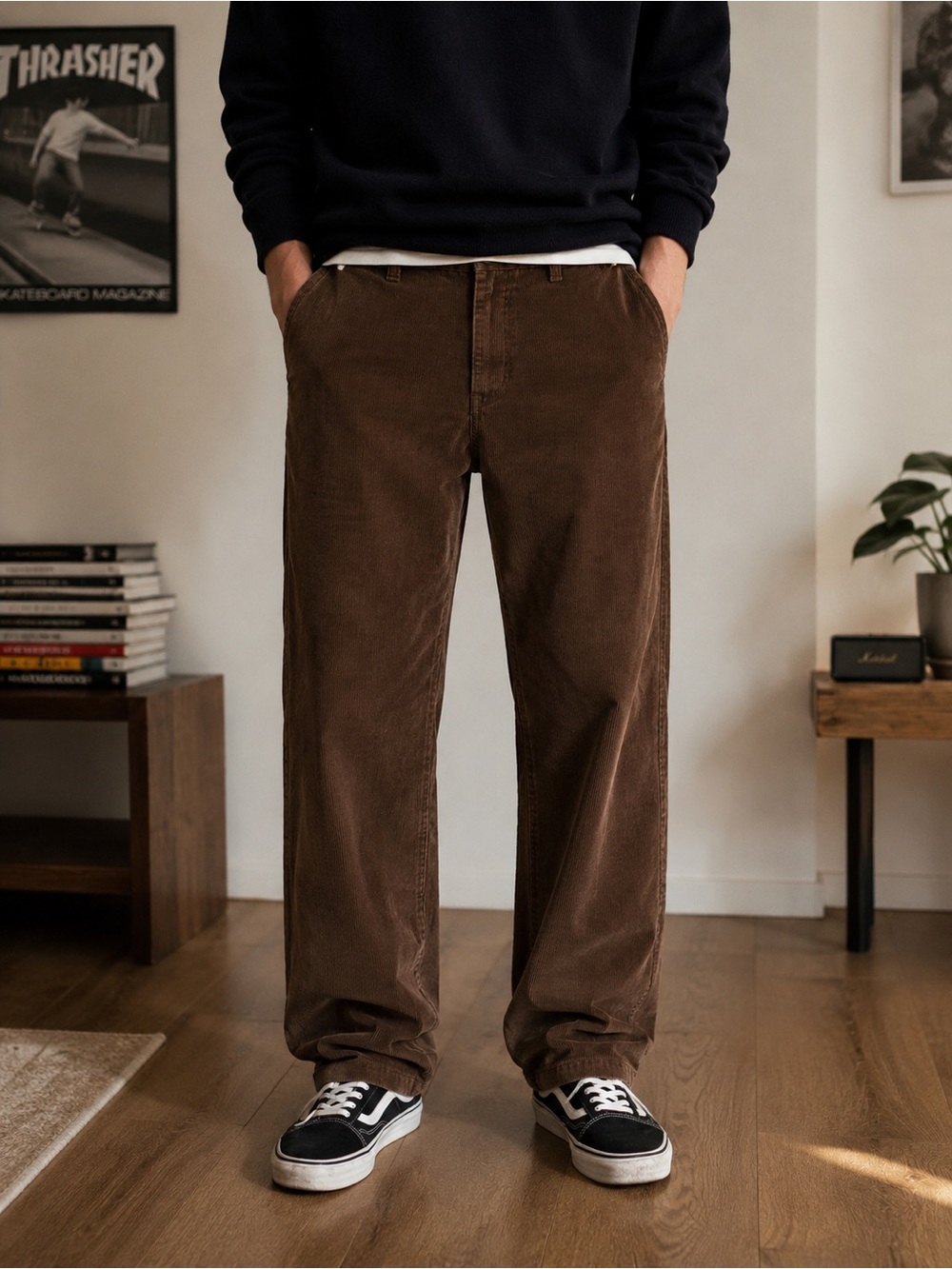 Men's Brown Corduroy Pants - Classic Relaxed Fit 42x30